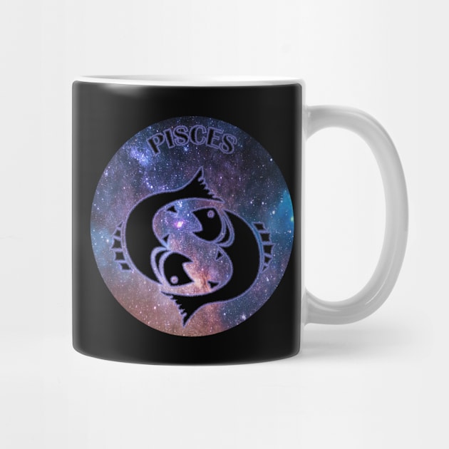 Pisces Astrology Zodiac Sign - Coffee Cup or Mug - Fish - Pisces Astrology Birthday Gifts - Space or Stars and Black and purple glow by CDC Gold Designs